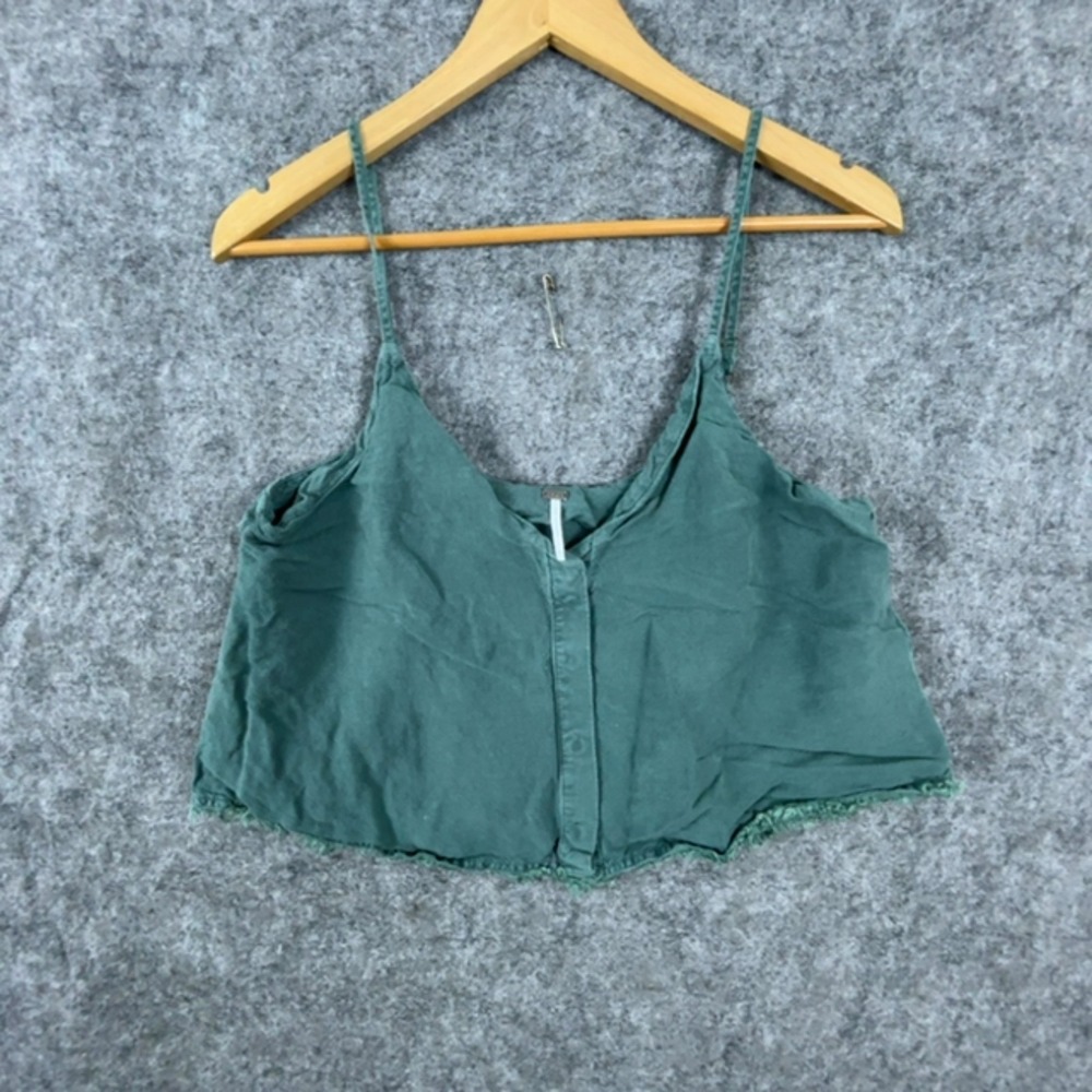 YFB Young Fabulous & Broke Cropped Cami Top Womens Medium Green Raw Hem Grunge